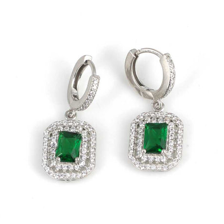 925 Sterling Silver Double Row Entourage Emerald Zircon Earrings