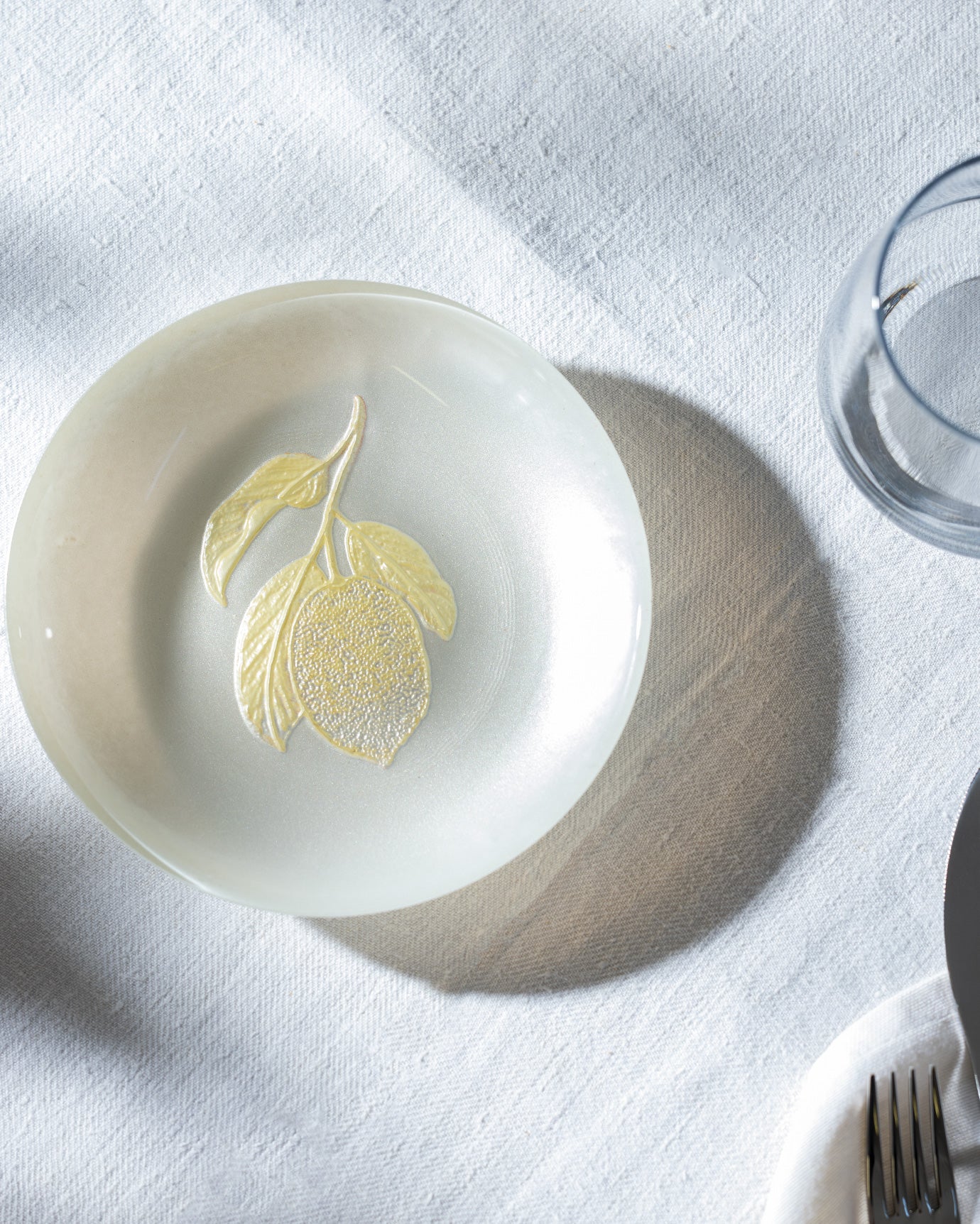 Glass Dessert Plate - Citron Motif Pearl Finish