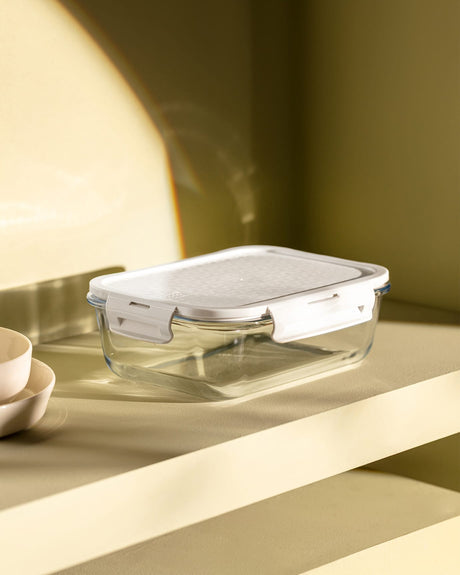 Rectangular Borosilicate Glass Food Container with Ecru Lid - 1500 ml
