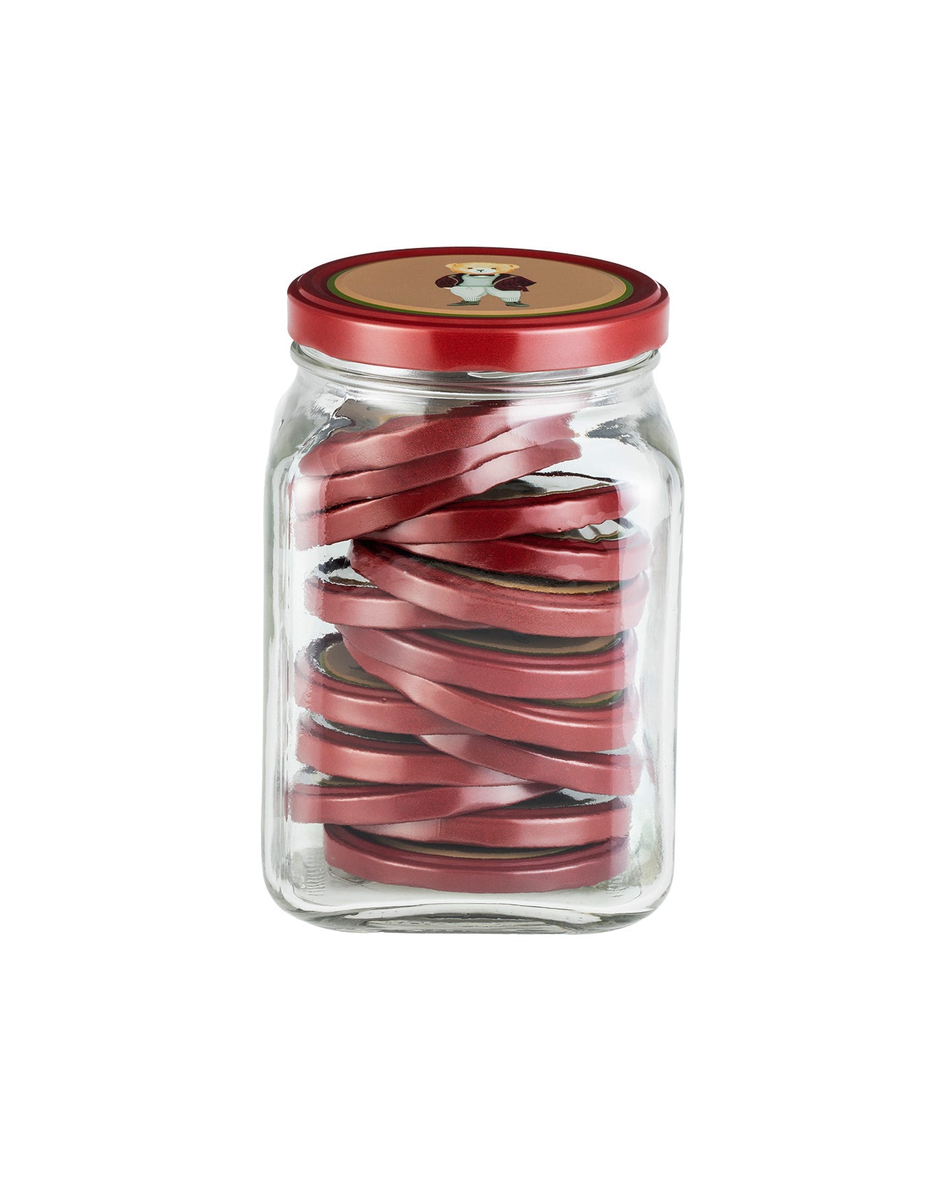 Square Glass Food Storage Jar with Lid - Red - 1600 ml
