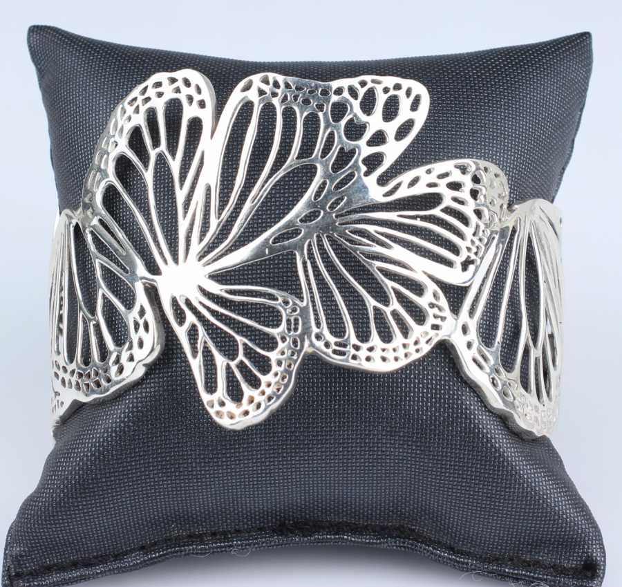 925 Sterling Silver Wide Butterfly Open Cuff Bangle Bracelet