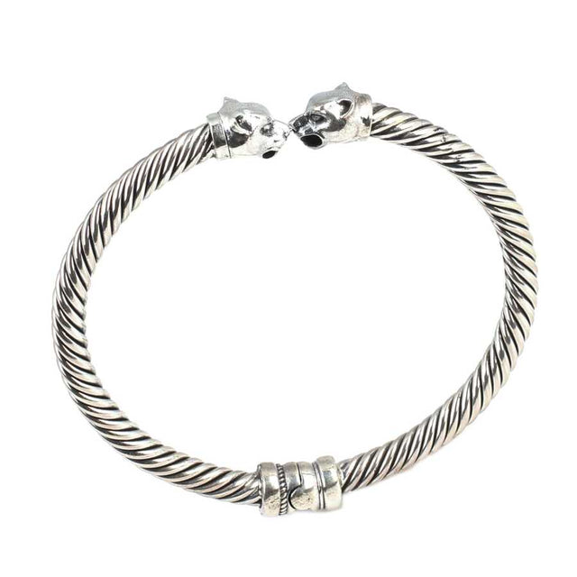 925 Sterling Silver Panther Head Twisted Men's Bracelet