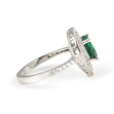 Sterling Silver Heart Ring - Emerald Color Zircon Double Halo