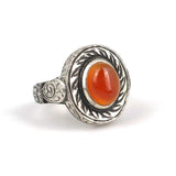 Sterling Silver Agate Men's Ring - Hand-Engraved Wind Rose Design