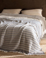 100% Cotton Double Bedspread - Coffee Blue Reversible Design