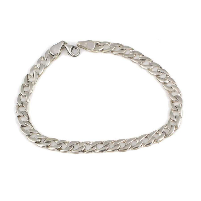 Sterling Silver Thin Flat Curb Chain Bracelet - Minimalist
