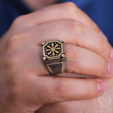 Premium Sterling Silver Square Snowflake Motif Mens Ring