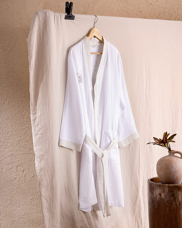 100% Cotton Muslin Women's Bathrobe - Lightweight Comfort