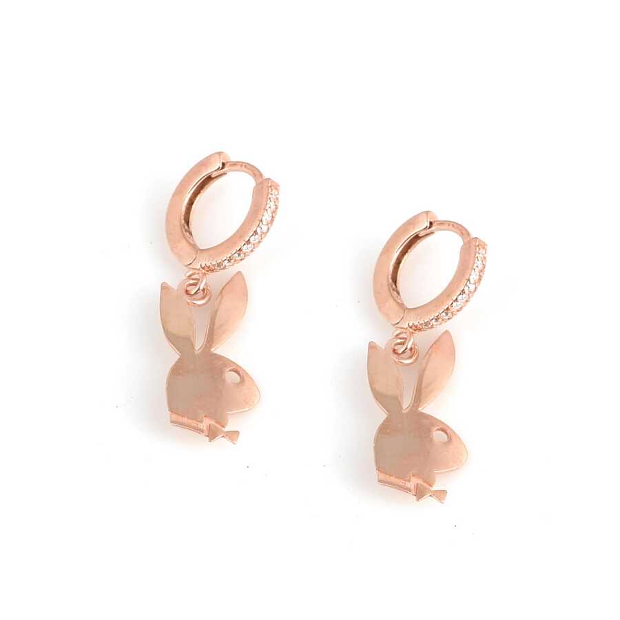 925 Sterling Silver Zircon Rabbit Dangle Hoop Earrings