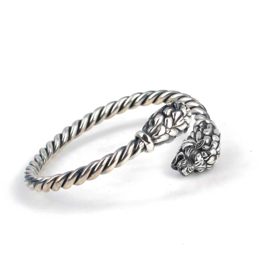925 Sterling Silver Men's Twisted Lion Head Bracelet