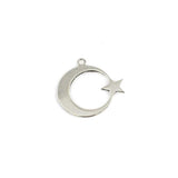 Sterling Silver Crescent and Star Pendant - Polished Celestial Design