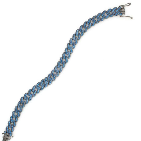 Sterling Silver Navy Zircon Gourmet Chain Bracelet