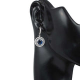 Sterling Silver Double Row Halo Sapphire Color Zircon Drop Earrings