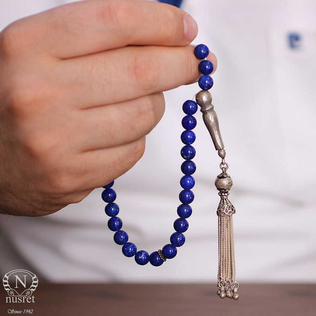 Premium Sphere Cut Lapis Lazuli Silver Tesbih Rosary