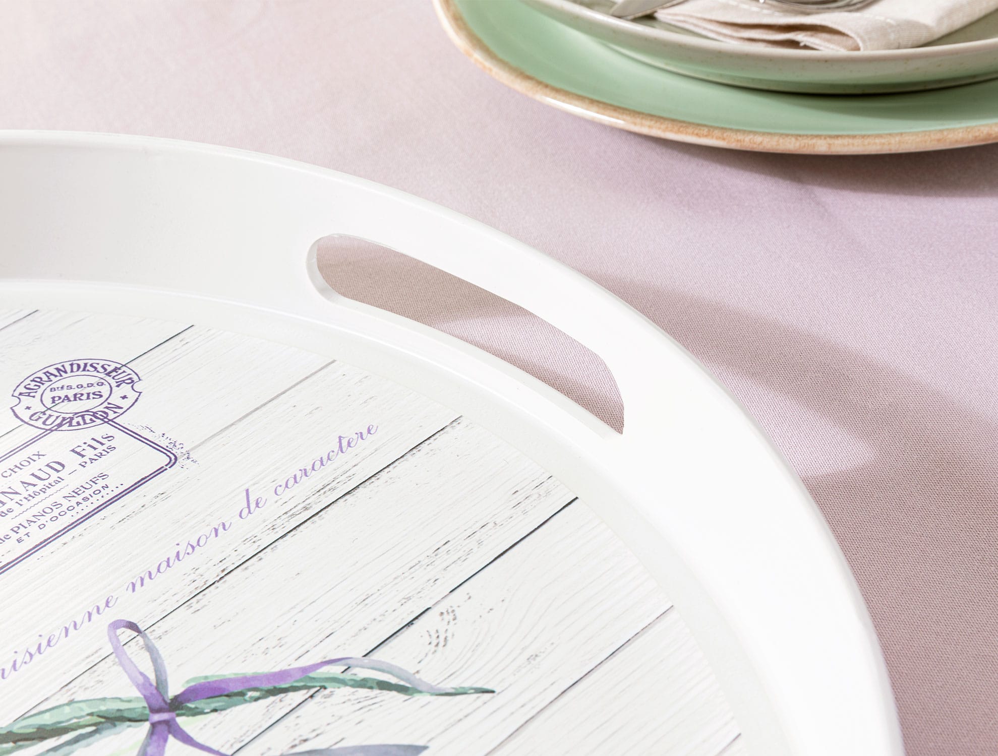Durable Plastic Round Tray - Lavender Floral Motif
