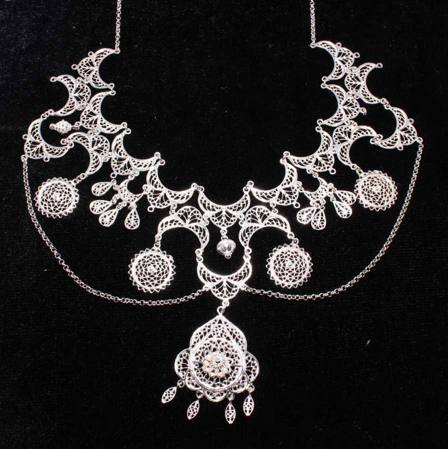 Sterling Silver Statement Filigree Necklace - Spider Web Motif