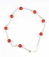 925 Sterling Silver Anklet with Eight Coral Stones - Delicate Style
