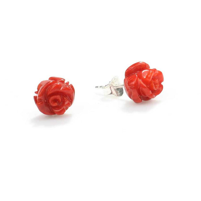 Sterling Silver Rose Coral Stud Earrings - Delicate Design