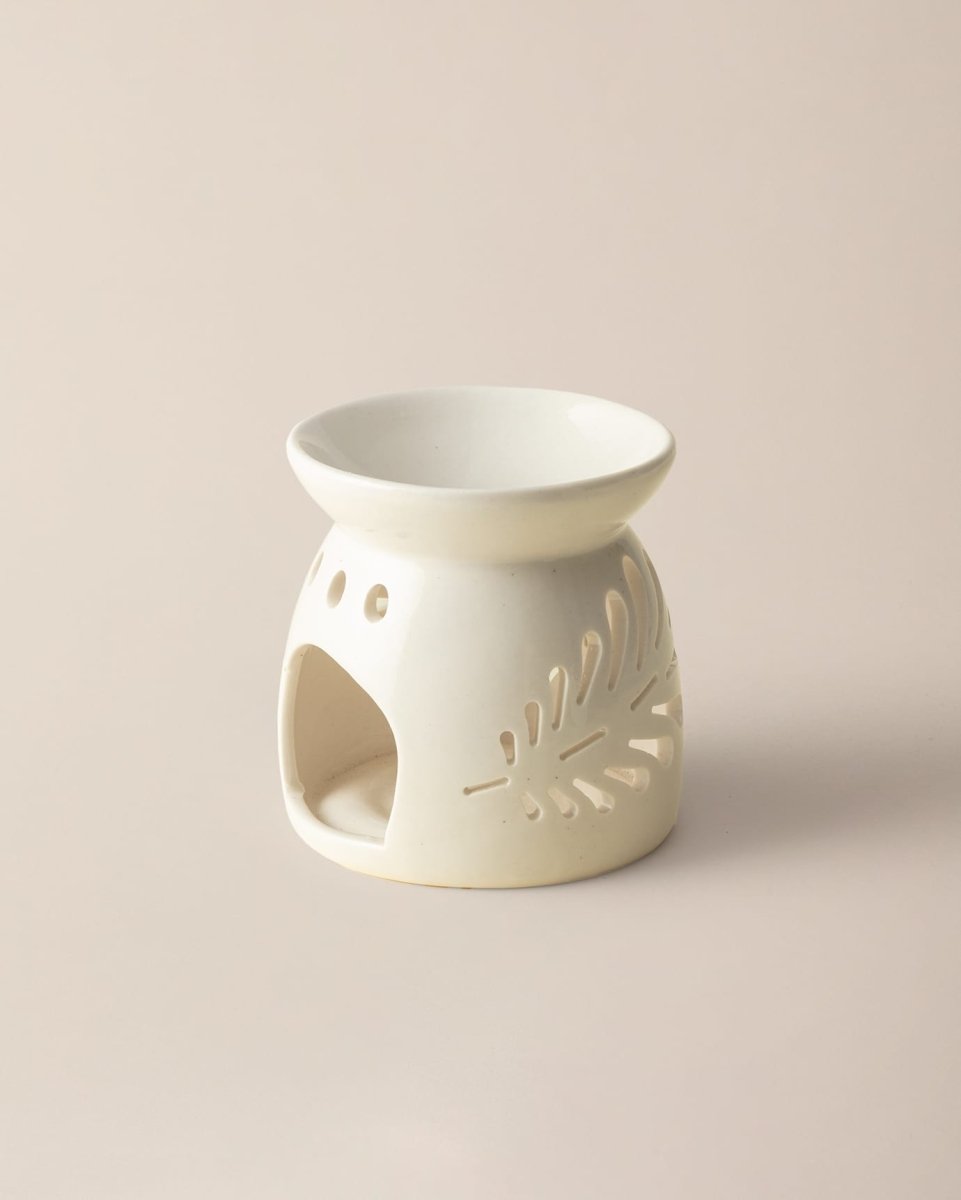 Fern Design Incense Holder - Soft Ecru Ceramic Aroma Diffuser - TryAladdin