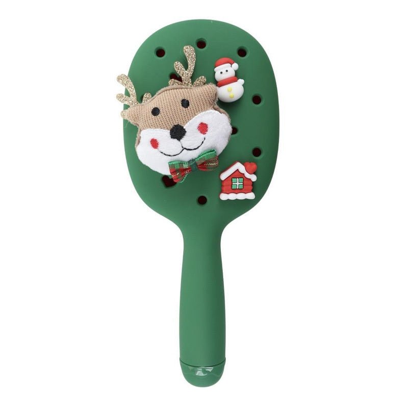 Festive Green Detangling Hair Brush, Christmas Theme for All Hair Types - TryAladdin