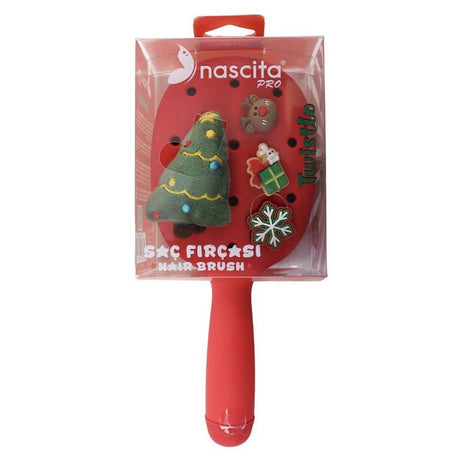 Festive Holiday Hair Brush - Red Christmas Theme Detangler - TryAladdin