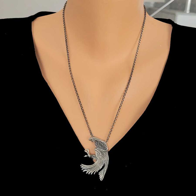 Sterling Silver Eagle Pendant Necklace - Majestic & Detailed Design
