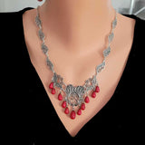 Handcrafted Sterling Silver Filigree Teardrop Coral Necklace