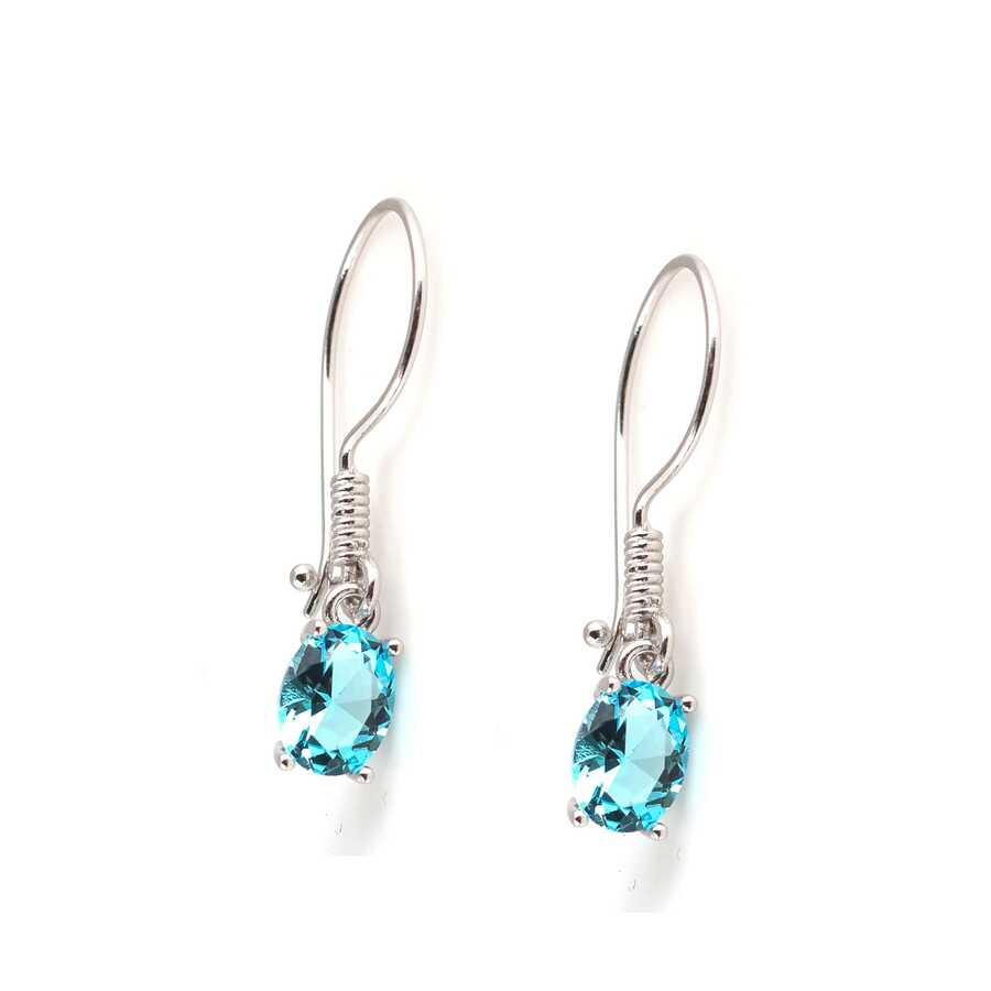 Sterling Silver Petite Oval Aquamarine Zircon Dangle Earrings
