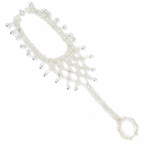 Sterling Silver Intricate Link Hand Chain with Ring