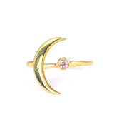 Yellow Plated Sterling Silver Pink Zircon Crescent & Star Ring