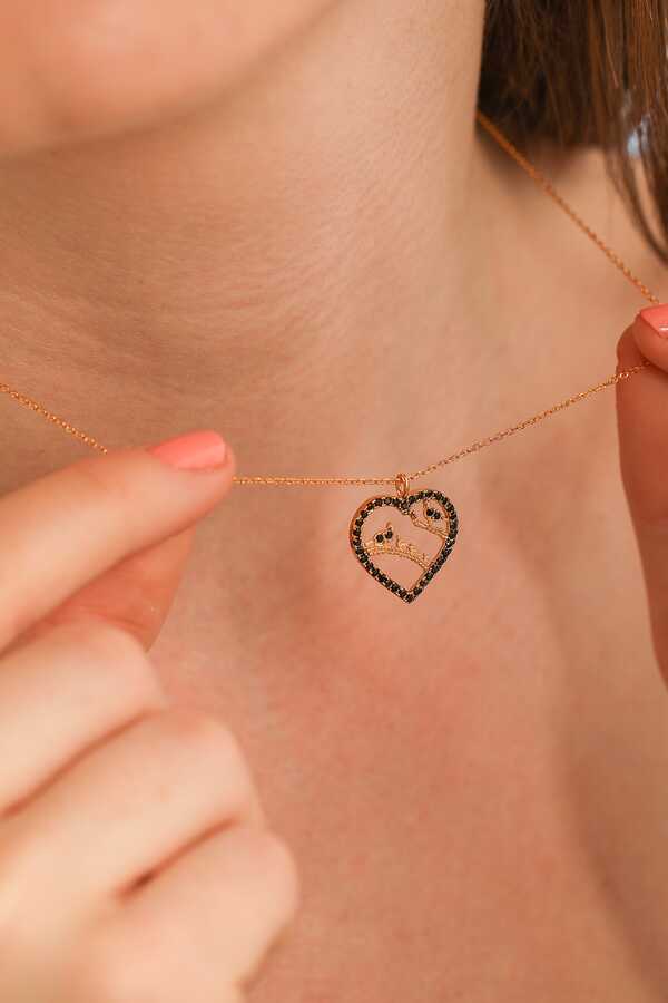 925 Sterling Silver Heart & Bird Necklace with Black Zircon Frame