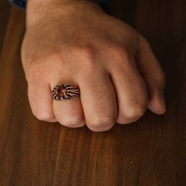 925 Sterling Silver Men's Ring - Round Zultanite Gemstone Design