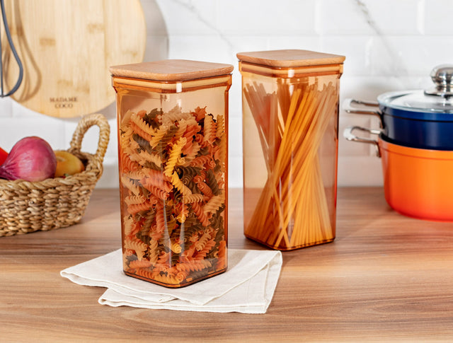 Kaviera 1500ml Food Storage Containers with Wooden Lids - Set of 2