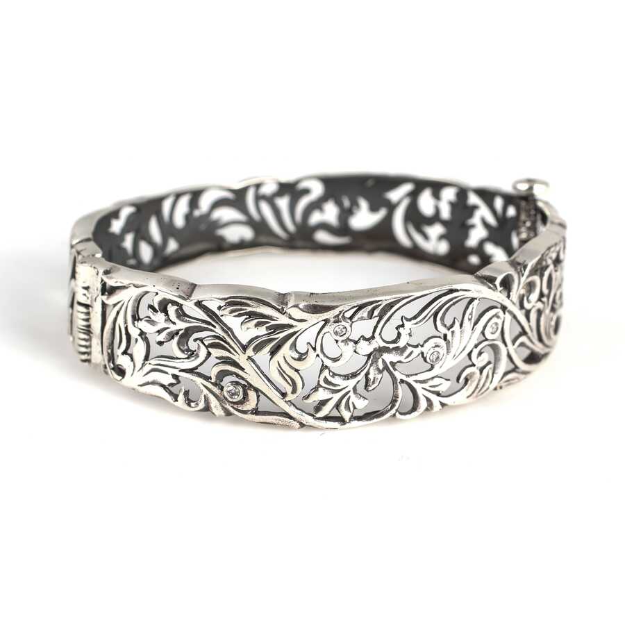 Sterling Silver Zircon Bracelet - Oval Filigree Design