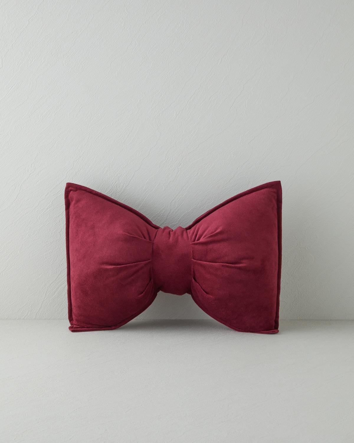 Premium Decorative Bow Accent Pillow   Burgundy