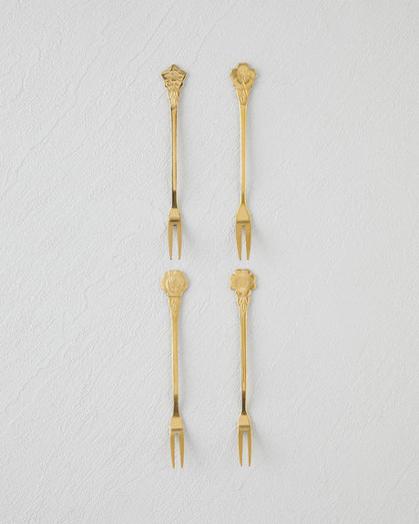 Professional Gold Stainless Steel Cocktail Fork Set 4 Piece