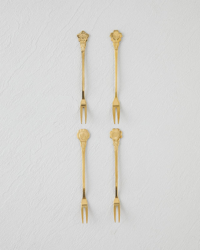 Professional Gold Stainless Steel Cocktail Fork Set 4 Piece