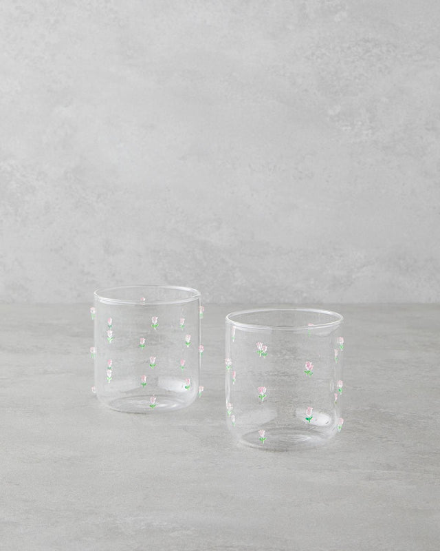 Elegant Floral Blossom Borosilicate Glass - 2 Pack