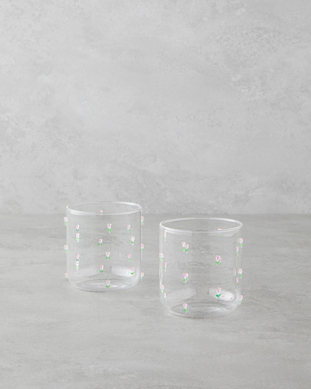Elegant Floral Blossom Borosilicate Glass   2 Pack