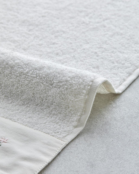 Professional Grade Embroidered Cotton Hand Towel - Floral Garden - Ecru