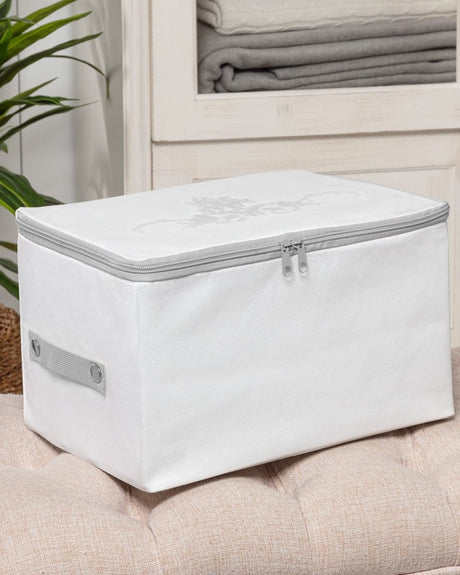 Floral Pattern Fabric Storage Organizer Box - White & Gray - TryAladdin