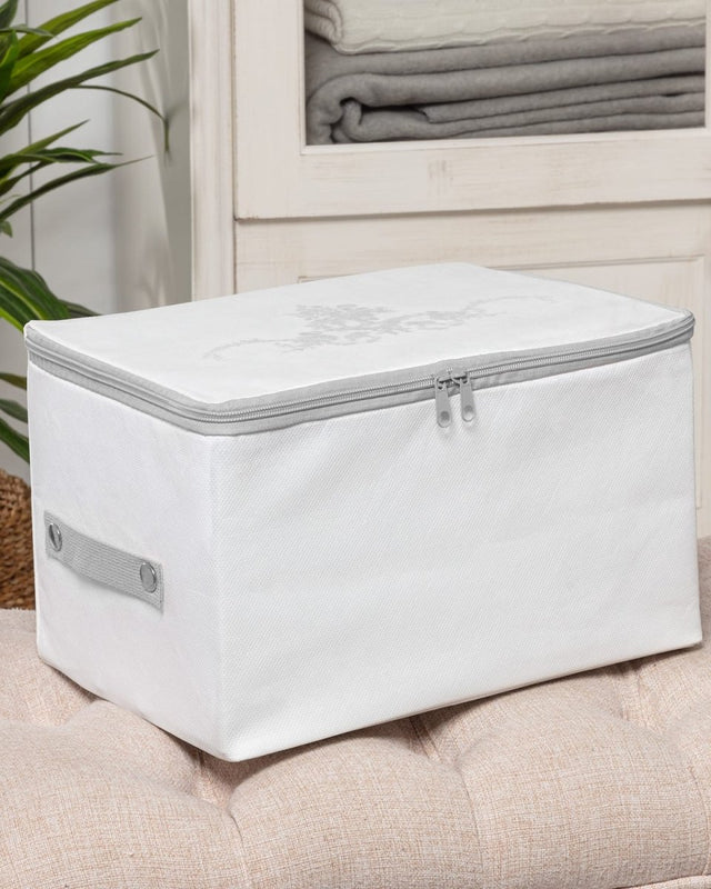 Floral Pattern Fabric Storage Organizer Box - White & Gray - TryAladdin