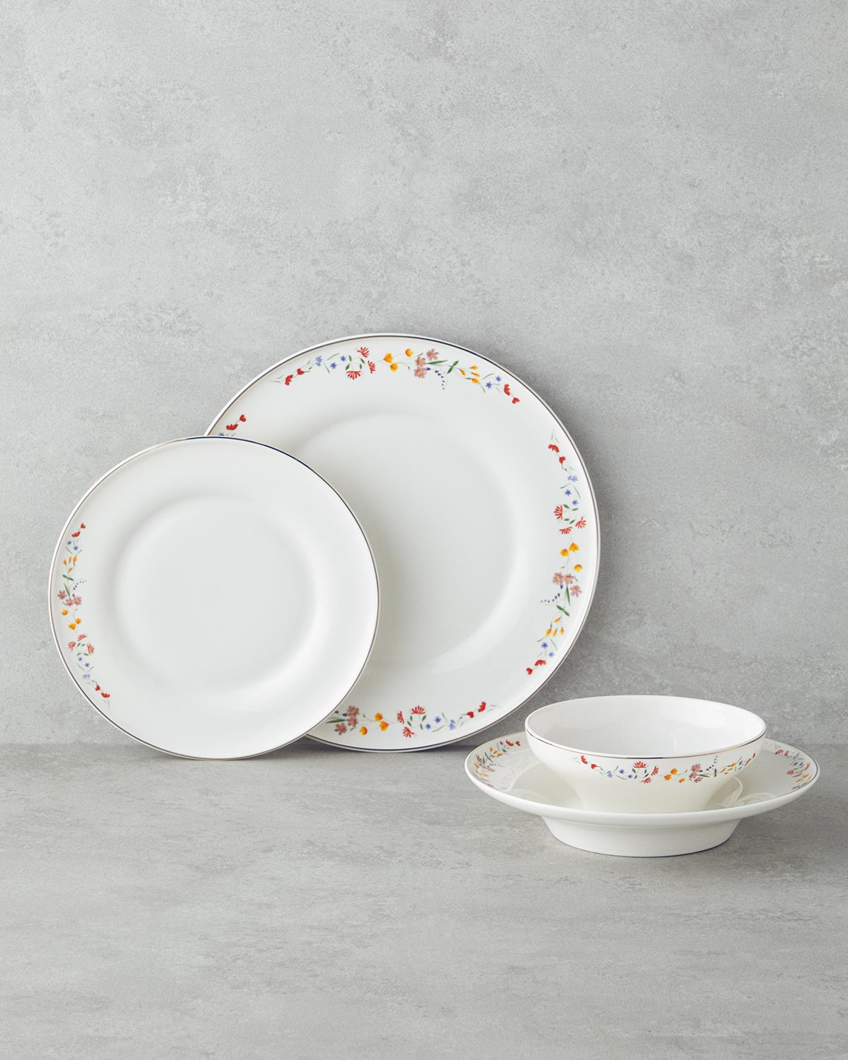 Premium Bone Porcelain Dinnerware Set - 24 Piece Floral Design - 6 Person Service