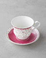 Premium New Bone China 4 Piece Tea Cup Set Dark Pink