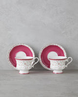 Premium New Bone China 4 Piece Tea Cup Set Dark Pink