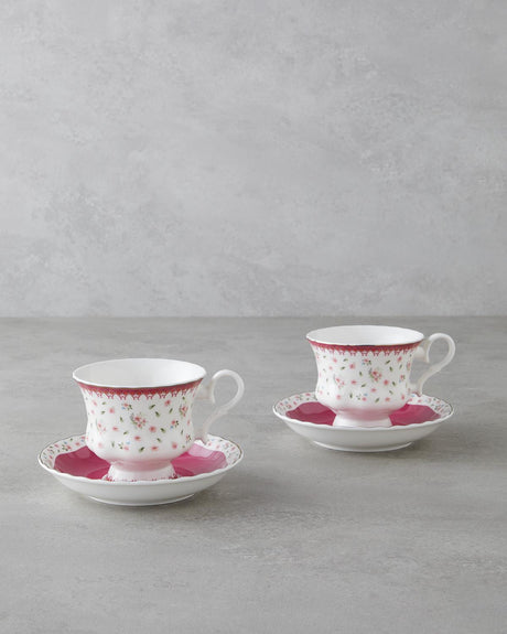 Premium-New-Bone-China-4-Piece-Tea-Cup-Set-Dark-Pink