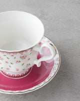 Premium New Bone China 4 Piece Tea Cup Set Dark Pink
