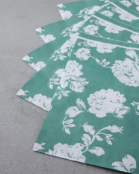 Professional Green Floral Design Paper Napkins - 33x33cm