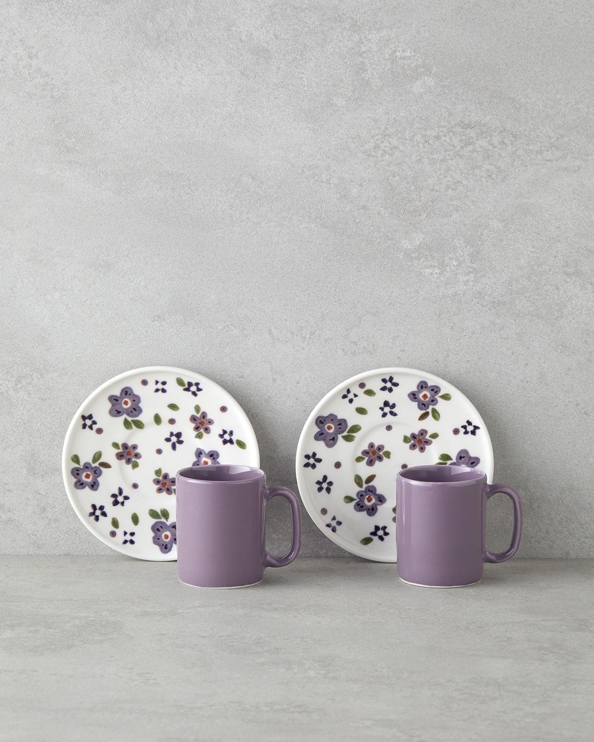 Elegant Bone Porcelain Coffee Cup Set 4 Piece Purple 90ml