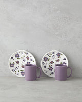 Elegant Bone Porcelain Coffee Cup Set 4 Piece Purple 90ml